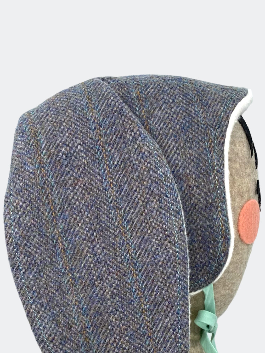 Harris Tweed Baby Bunny Bonnet in Blu-Grey Herringbone: Heritage Meets Whimsy