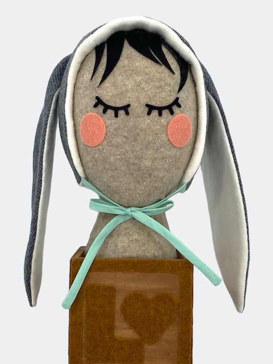 Harris Tweed Baby Bunny Bonnet in Blu-Grey Herringbone: Heritage Meets Whimsy