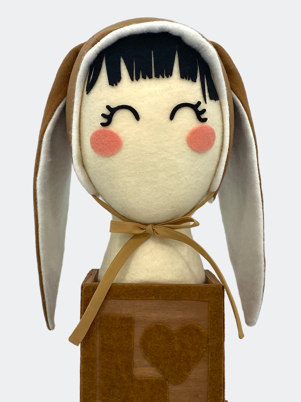 Wool Baby Bunny Bonnet - Burnished Bronze, Upcycled Wool with Playful Orange Accent