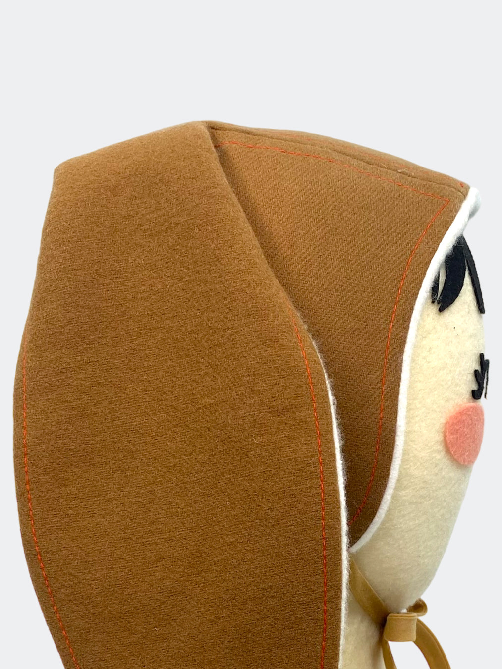 Wool Baby Bunny Bonnet - Burnished Bronze, Upcycled Wool with Playful Orange Accent