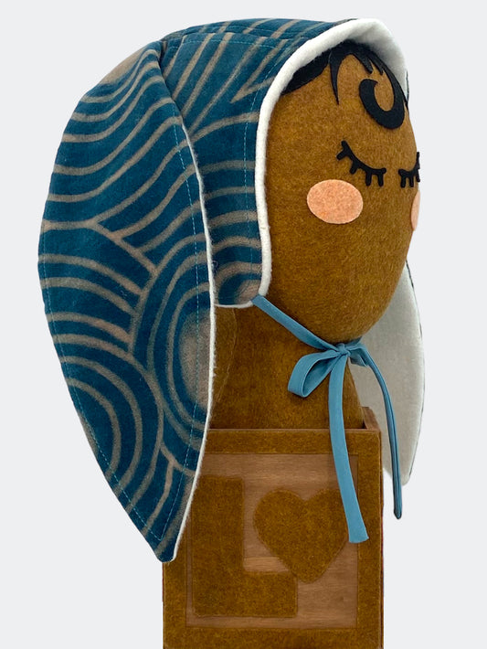 Cerulean Velourean Peacock Glow Baby Bunny Bonnet – Hand-Dyed Concentric Wonder