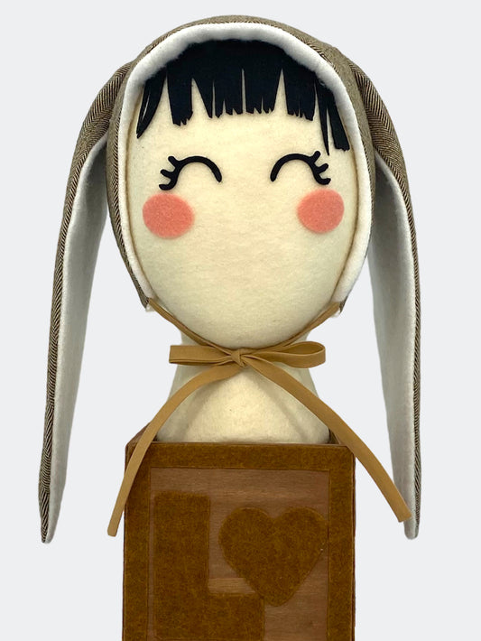 Wool Baby Bunny Bonnet in Hickory Herringbone