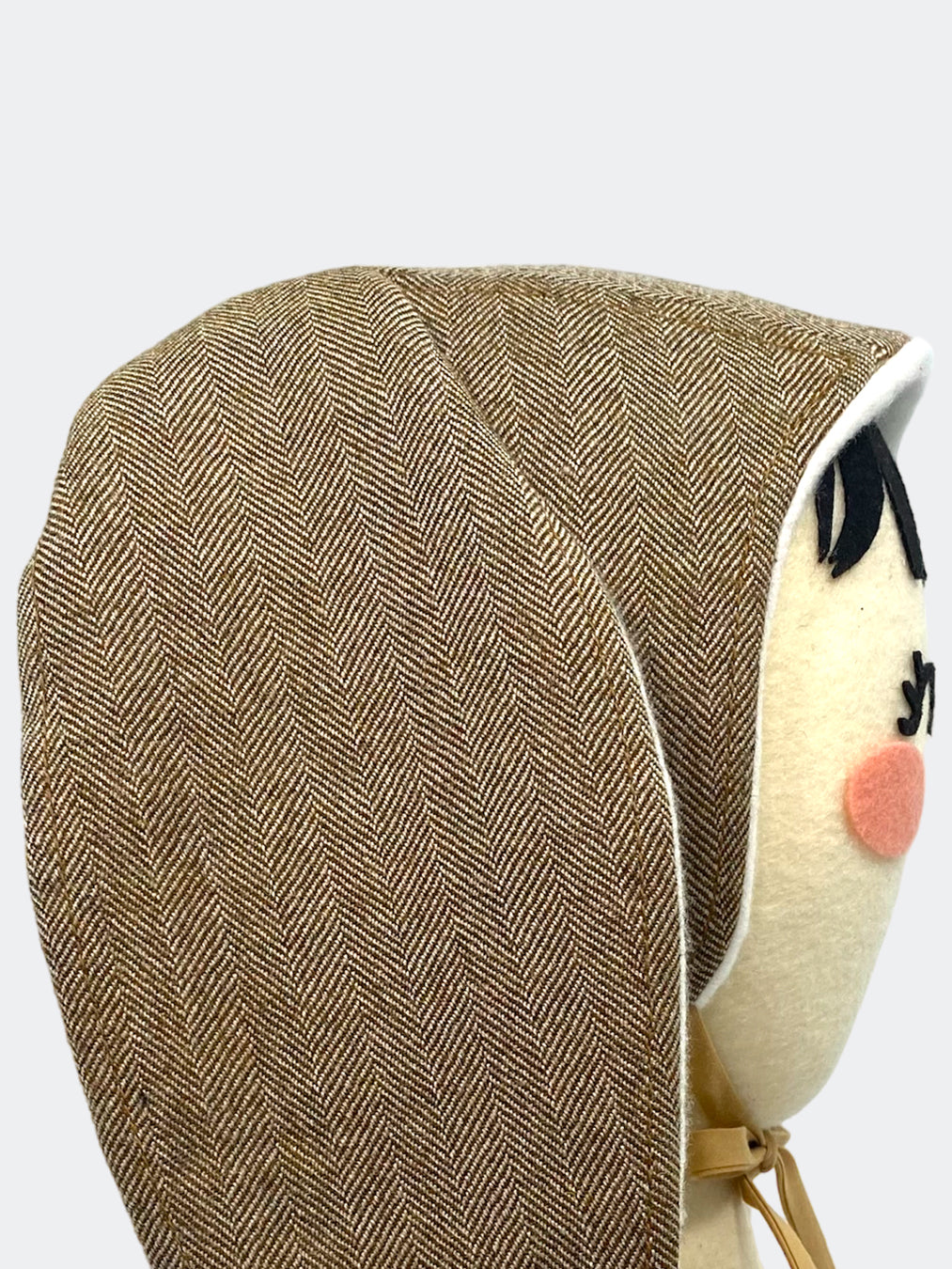 Wool Baby Bunny Bonnet in Hickory Herringbone