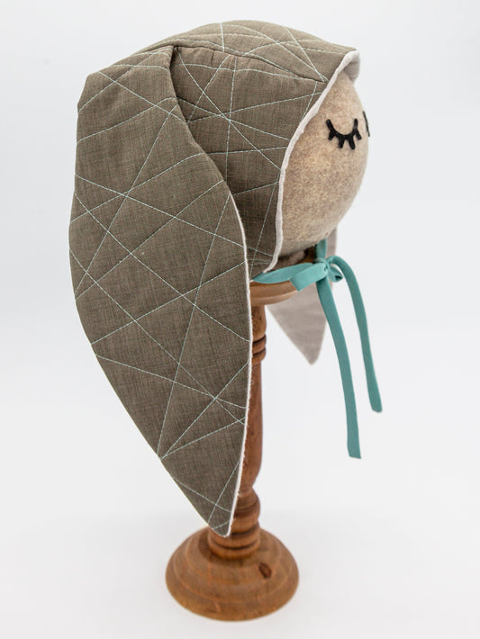 Cotton Baby Bunny Bonnet in Royston Turq: Army Green Vibes with Gemstone Twist!