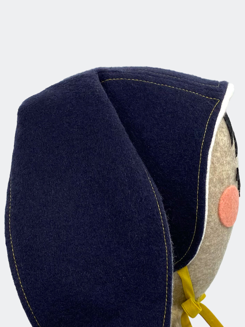 Midnight Camel Hair Baby Bunny Bonnet with Chartreuse Stitching – Luxury in Navy