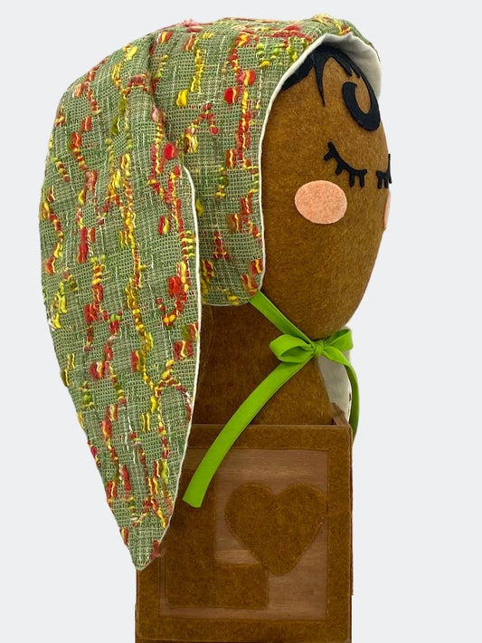 Cotton Tweed Baby Bunny Bonnet in Tweedy Green