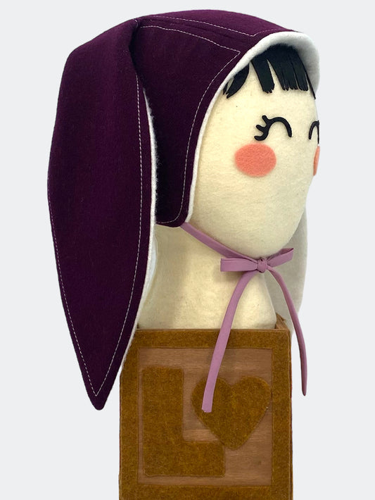 Tyrian Wool Baby Bunny Bonnet – Mulberry Elegance in a Timeless Purple