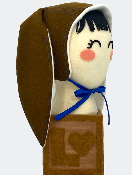 Wool Baby Bunny Bonnet - Tan Tawny with Electric Blue Accent, Earth Meets Electric