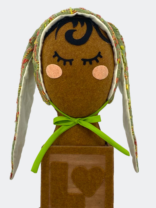 Cotton Tweed Baby Bunny Bonnet in Tweedy Green