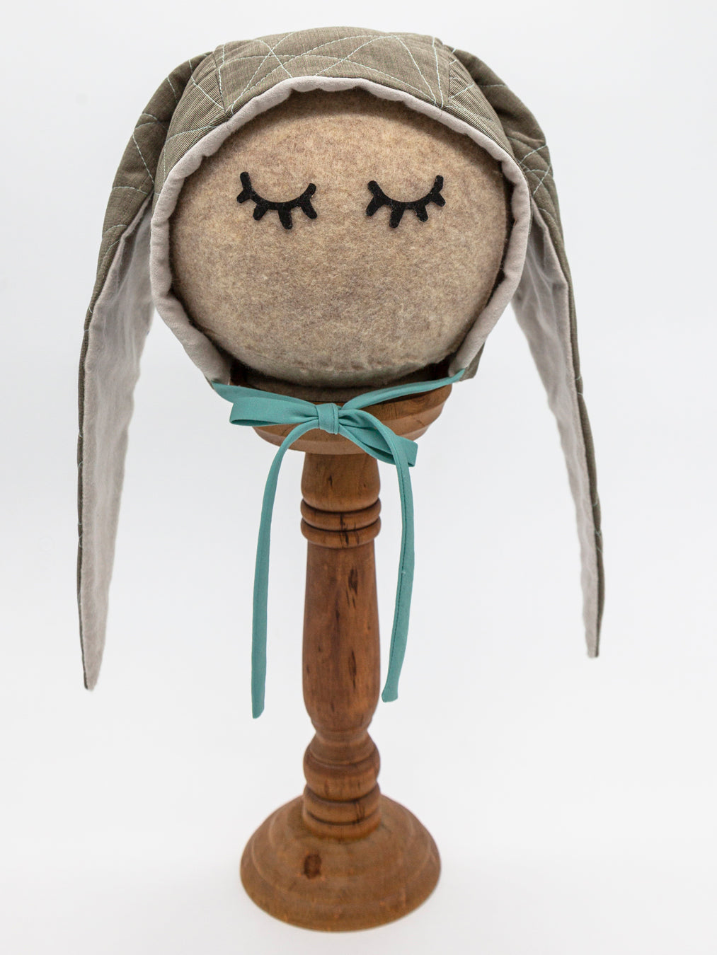 Cotton Baby Bunny Bonnet in Royston Turq: Army Green Vibes with Gemstone Twist!