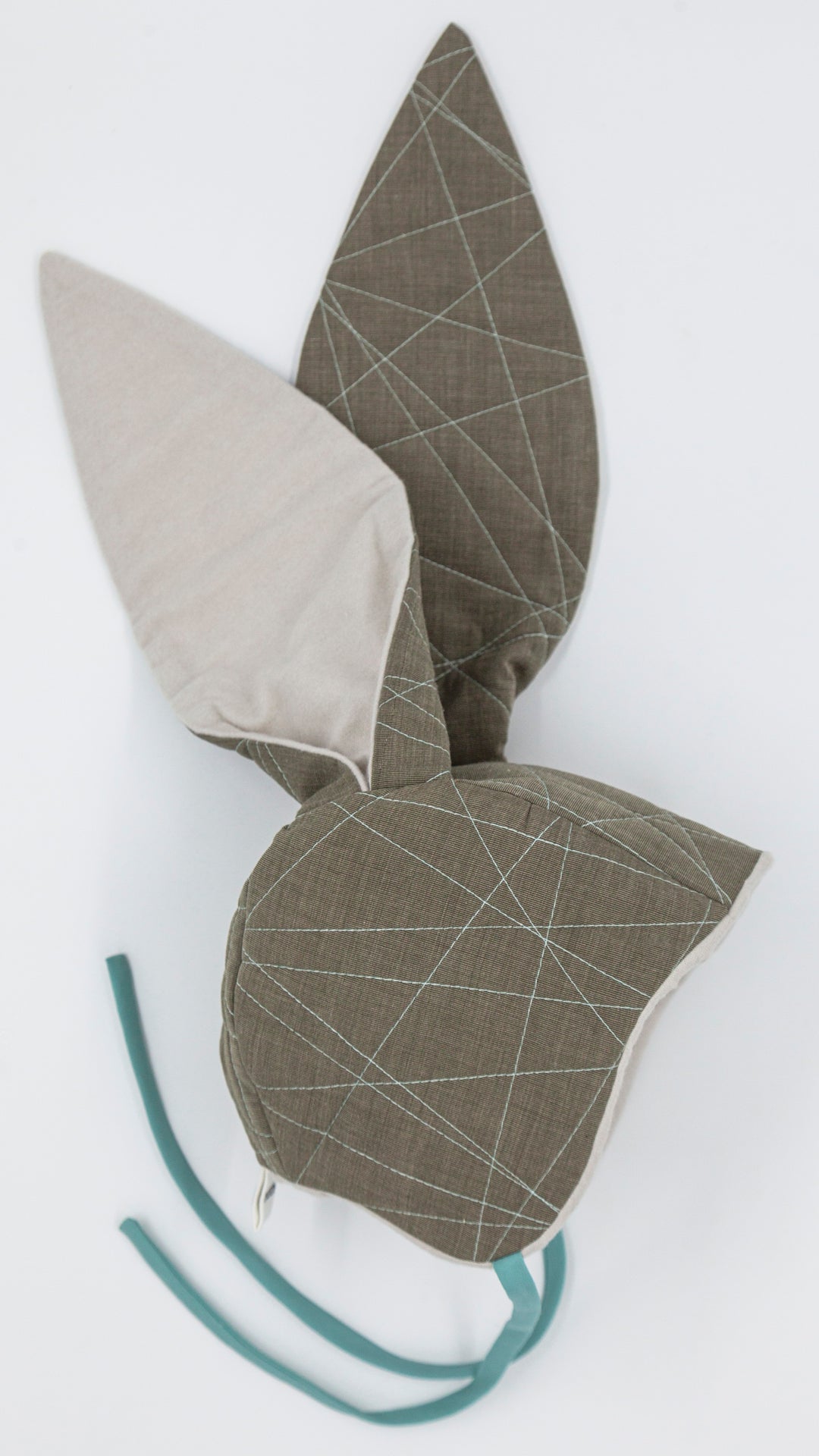 Cotton Baby Bunny Bonnet in Royston Turq: Army Green Vibes with Gemstone Twist!