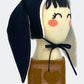 Italian Cashmere Bunny Bonnet in black with white top-stitch