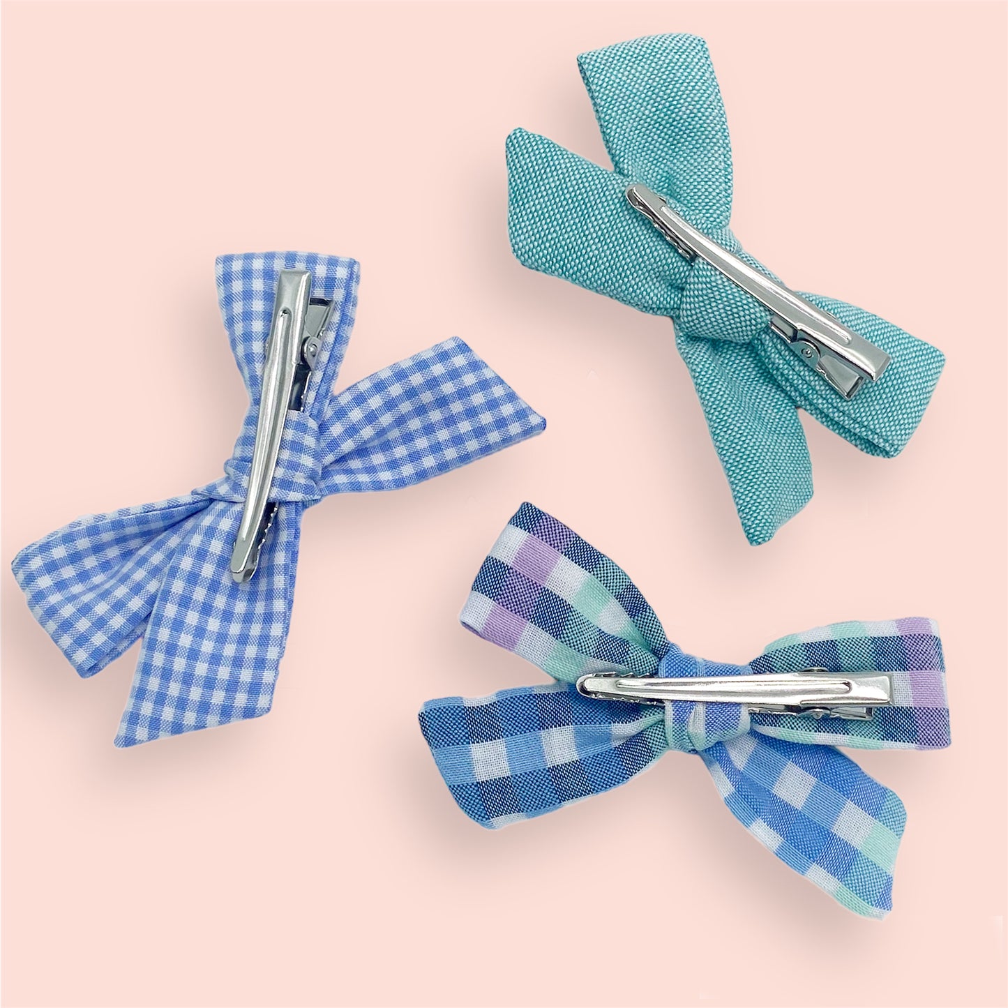 Mini Mayvis Set of three Bows in Granny Goose on alligator clips back view